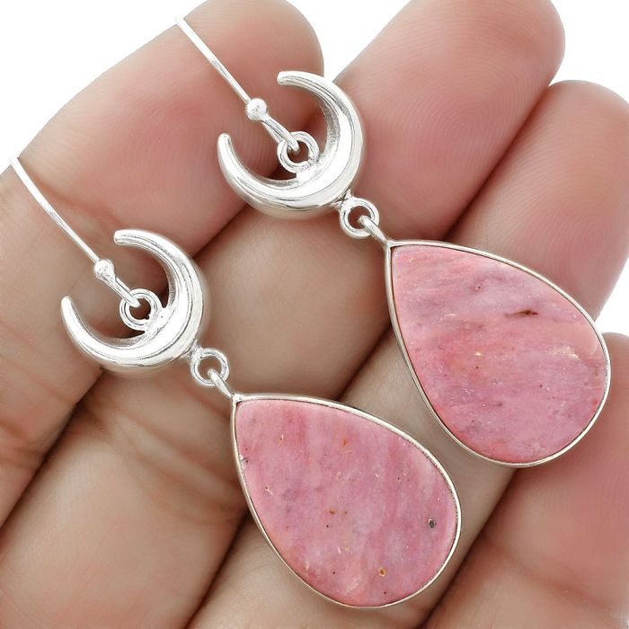 Crescent Moon - Pink Tulip Quartz Earrings SDE61677 E-1207, 15x22 mm