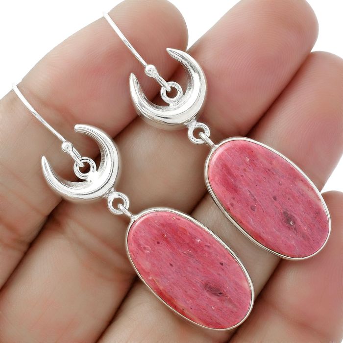 Crescent Moon - Pink Tulip Quartz Earrings SDE61688 E-1207, 13x23 mm