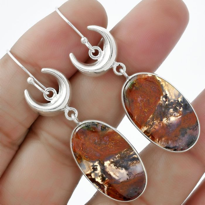 Crescent Moon Rare Cady Mountain Agate Earrings SDE61693 E-1207, 14x25 mm