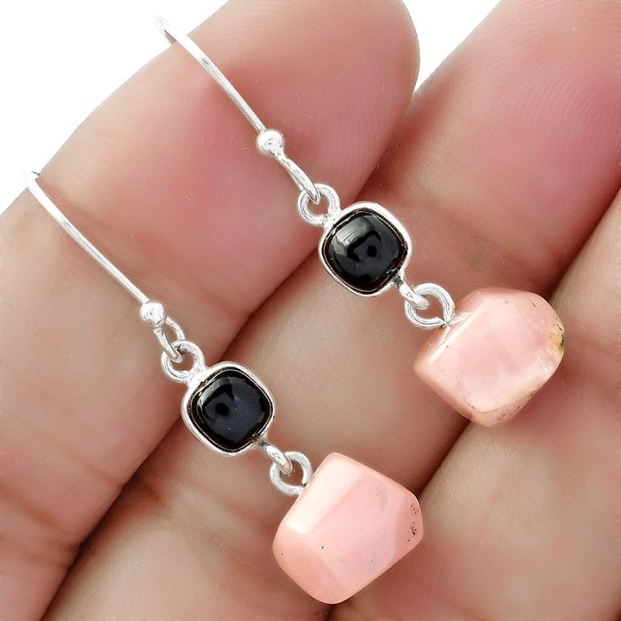 Guava Quartz - Brazil & Black Onyx Earrings SDE61765 E-1011, 9x10 mm