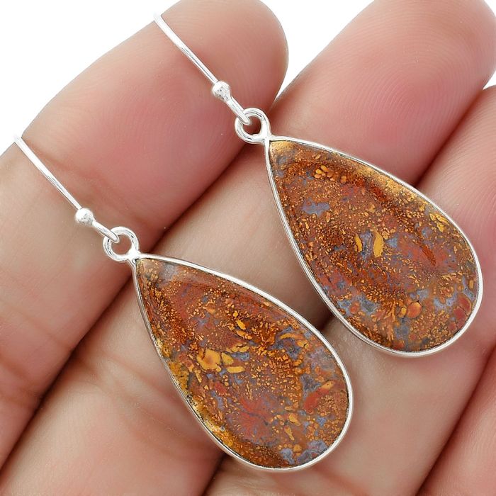 Natural Red Moss Agate Earrings SDE61793 E-1001, 14x26 mm