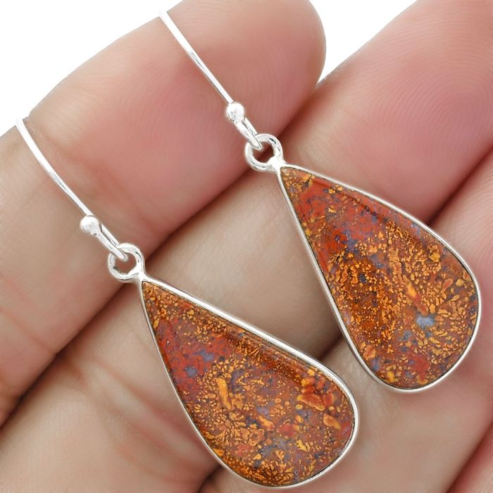 Natural Red Moss Agate Earrings SDE61846 E-1001, 12x23 mm