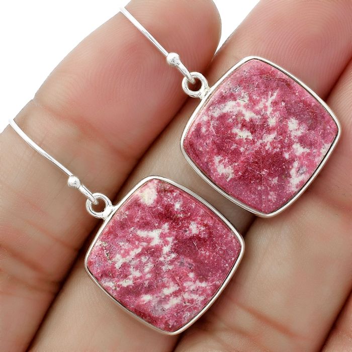 Natural Pink Thulite - Norway Earrings SDE61850 E-1001, 18x18 mm