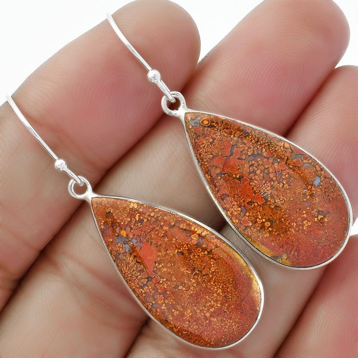 Natural Red Moss Agate Earrings SDE61856 E-1001, 14x28 mm