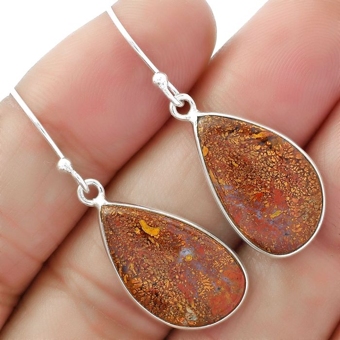 Natural Red Moss Agate Earrings SDE61866 E-1001, 12x20 mm
