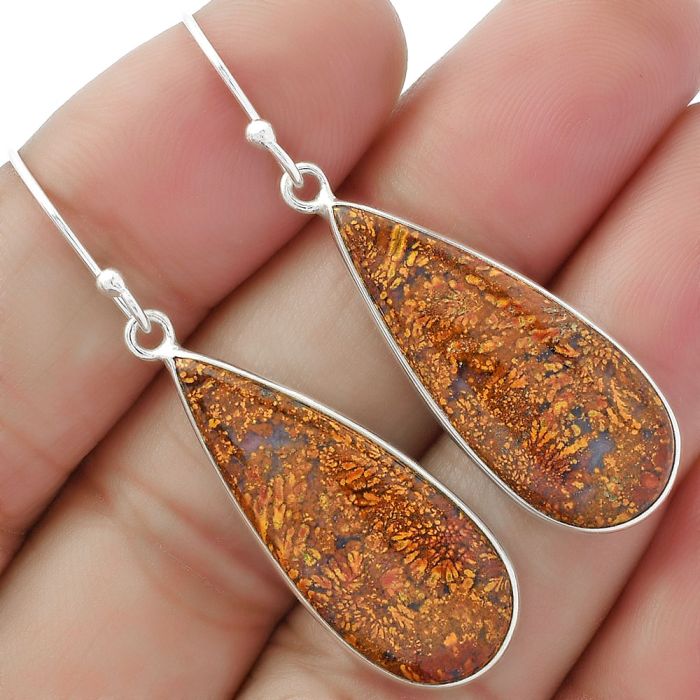 Natural Red Moss Agate Earrings SDE61888 E-1001, 12x29 mm
