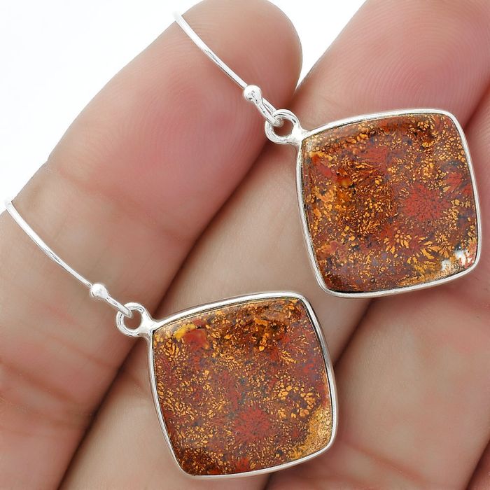 Natural Red Moss Agate Earrings SDE61889 E-1001, 17x17 mm