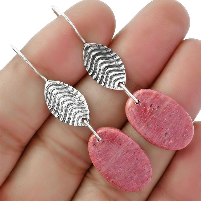 Natural Pink Tulip Quartz Earrings SDE61957 E-1203, 13x20 mm