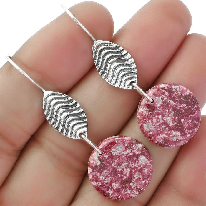 Natural Pink Thulite - Norway Earrings SDE61970 E-1203, 17x17 mm