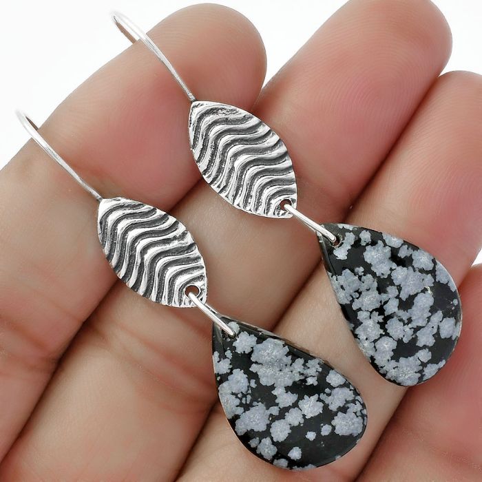 Natural Snow Flake Obsidian Earrings SDE61984 E-1203, 13x21 mm