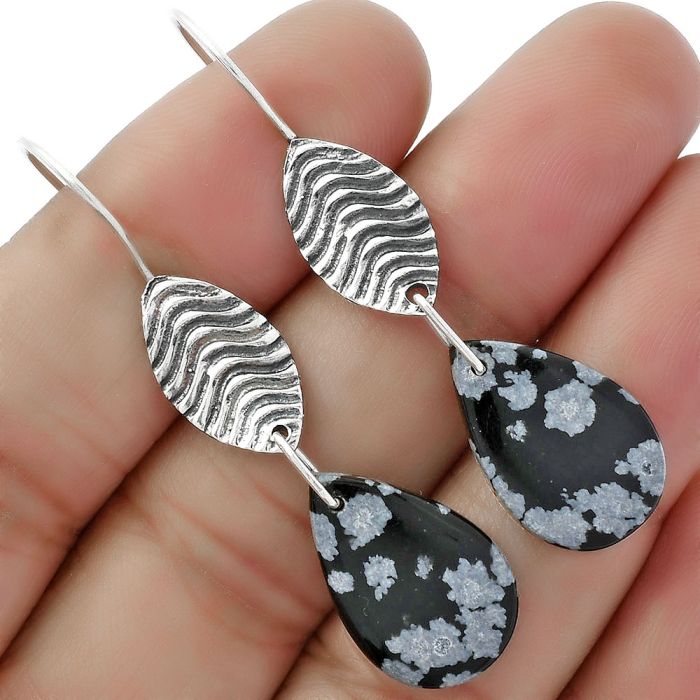 Natural Snow Flake Obsidian Earrings SDE61995 E-1203, 12x19 mm