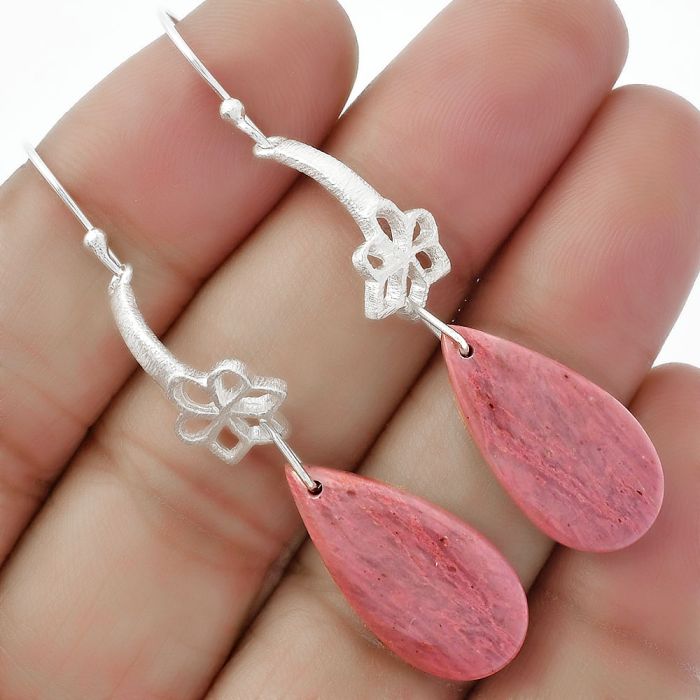 Natural Pink Tulip Quartz Earrings SDE62006 E-1205, 11x22 mm