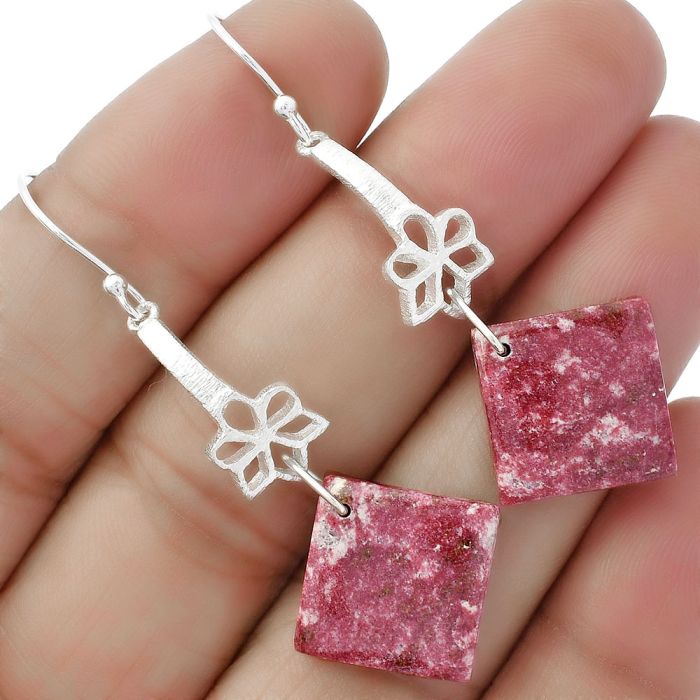 Natural Pink Thulite - Norway Earrings SDE62015 E-1205, 14x14 mm