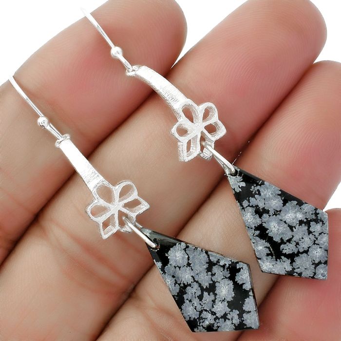 Natural Snow Flake Obsidian Earrings SDE62019 E-1205, 13x23 mm