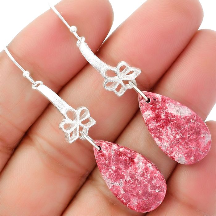 Natural Pink Thulite - Norway Earrings SDE62027 E-1205, 12x22 mm