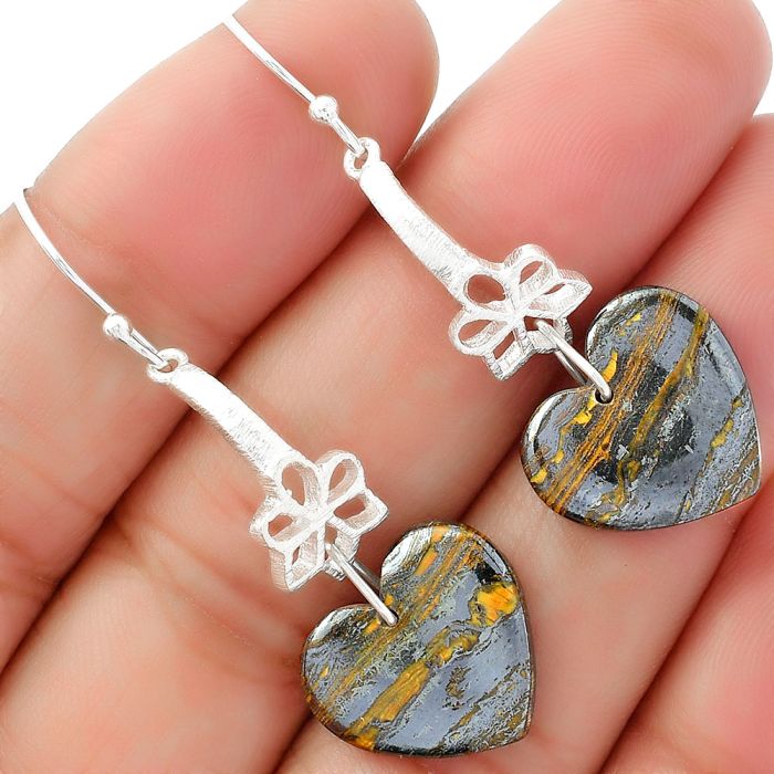 Valentine Gift Heart Natural Iron Tiger Eye Earrings SDE62036 E-1205, 15x16 mm