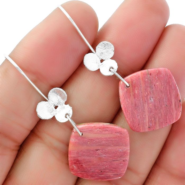 Natural Pink Tulip Quartz Earrings SDE62060 E-1094, 17x17 mm