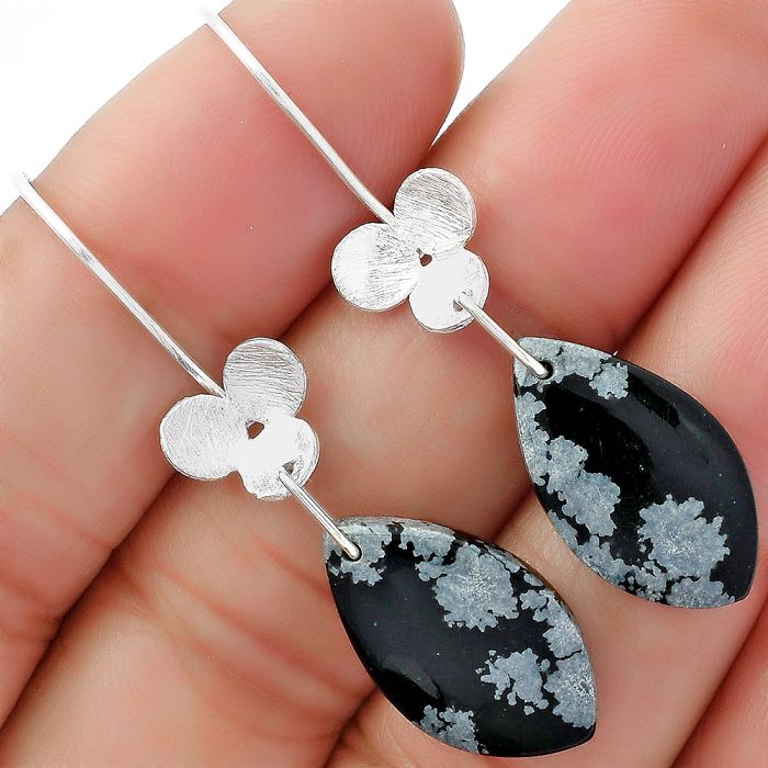 Natural Snow Flake Obsidian Earrings SDE62087 E-1094, 12x20 mm