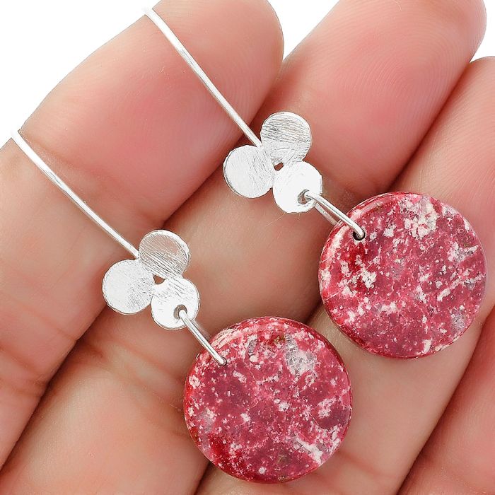 Natural Pink Thulite - Norway Earrings SDE62094 E-1094, 17x17 mm