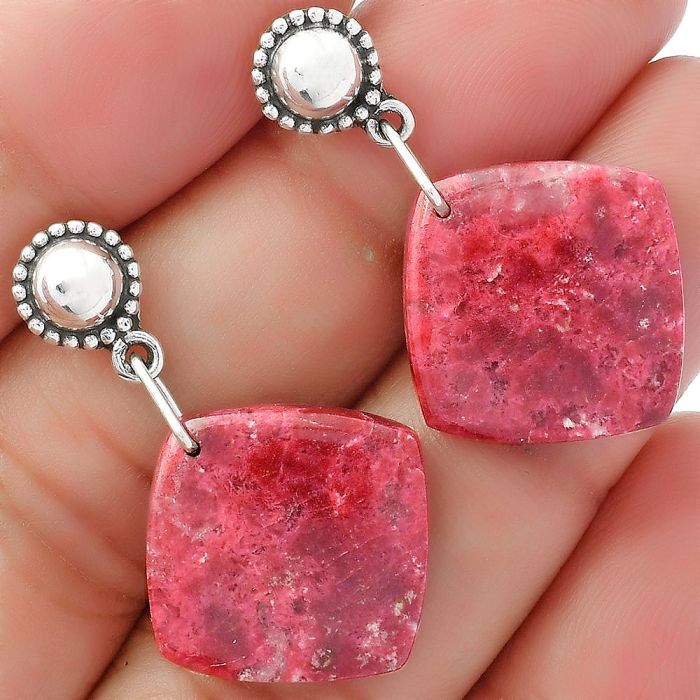 Natural Pink Thulite - Norway Earrings SDE62116 E-1227, 17x17 mm