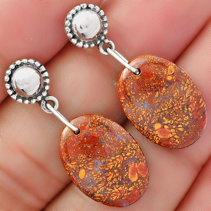 Natural Red Moss Agate Earrings SDE62123 E-1227, 13x18 mm