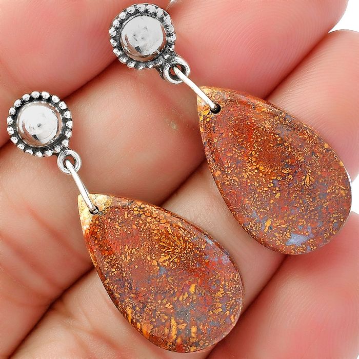 Natural Red Moss Agate Earrings SDE62129 E-1227, 14x23 mm