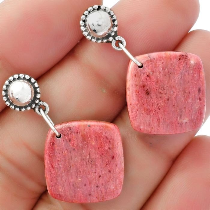 Natural Pink Tulip Quartz Earrings SDE62134 E-1227, 17x17 mm