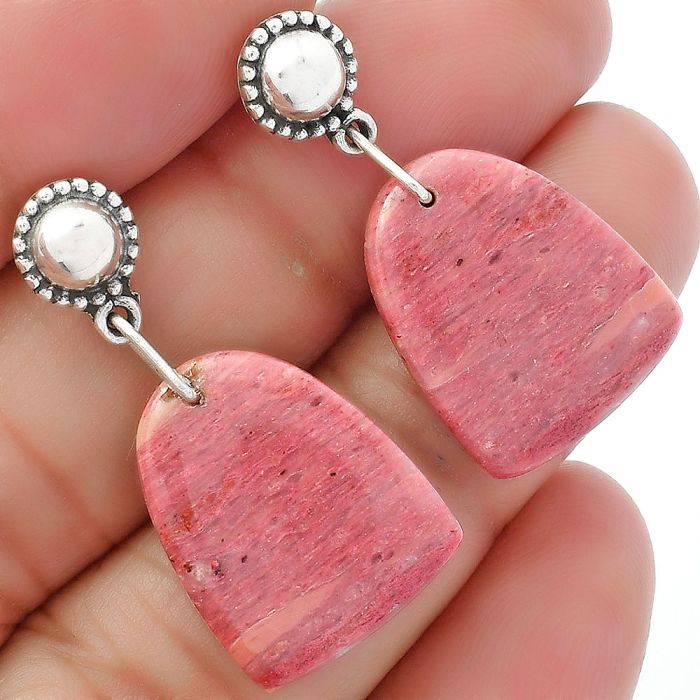 Natural Pink Tulip Quartz Earrings SDE62135 E-1227, 15x19 mm