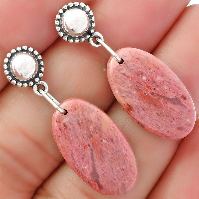 Natural Pink Tulip Quartz Earrings SDE62141 E-1227, 12x21 mm