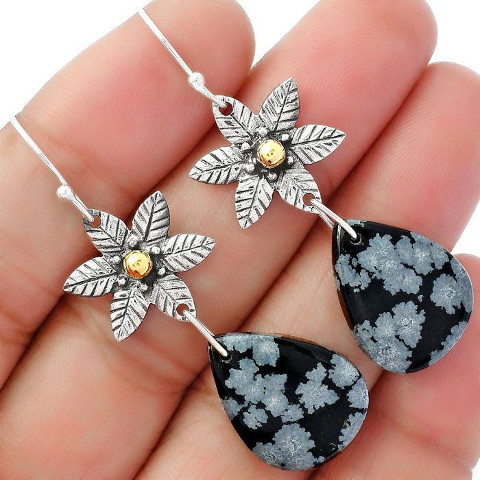 Natural Snow Flake Obsidian Earrings SDE62182 E-1237, 15x20 mm