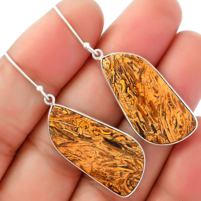 Natural Coquina Fossil Jasper - India Earrings SDE62451 E-1001, 14x30 mm