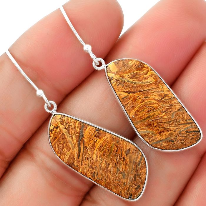 Natural Coquina Fossil Jasper - India Earrings SDE62463 E-1001, 12x26 mm