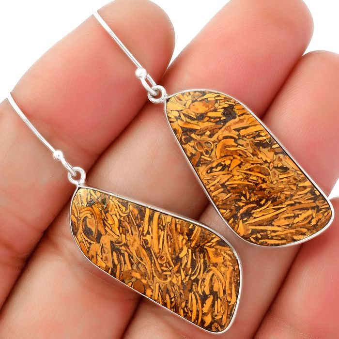 Natural Coquina Fossil Jasper - India Earrings SDE62467 E-1001, 14x30 mm