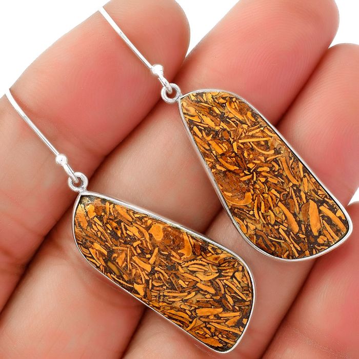 Natural Coquina Fossil Jasper - India Earrings SDE62473 E-1001, 13x30 mm