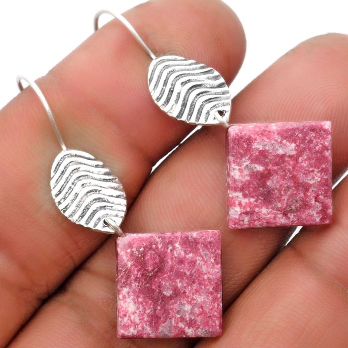 Natural Pink Thulite - Norway Earrings SDE62691 E-1203, 14x14 mm