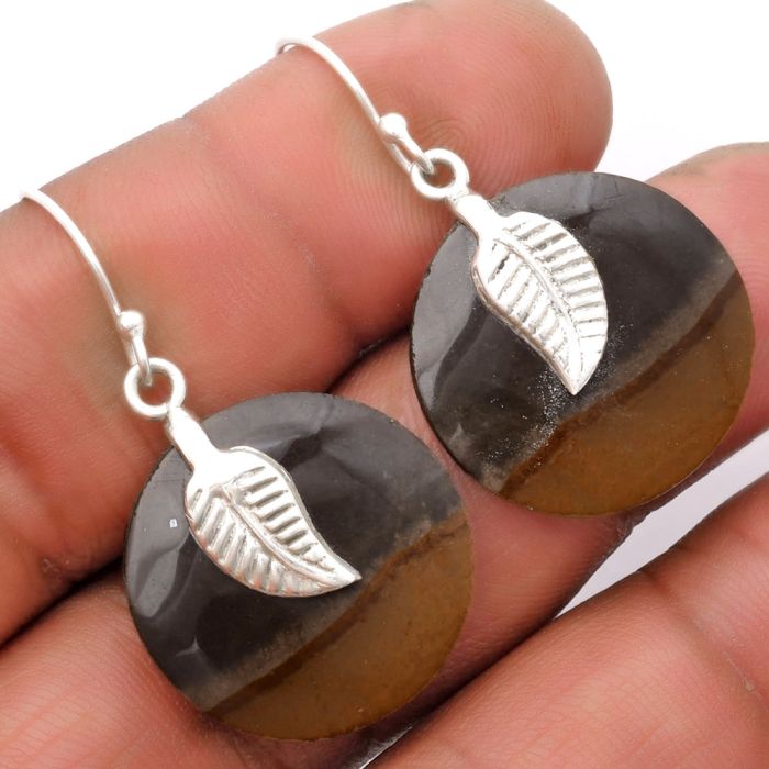 Natural Polygram Jasper Earrings SDE62695 E-1137, 22x22 mm