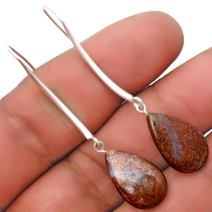 Natural Red Moss Agate Earrings SDE62696 E-1095, 12x20 mm