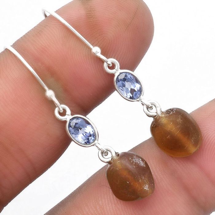 Smoky Quartz - Brazil & Tanzanite Earrings SDE62752 E-1011, 9x10 mm