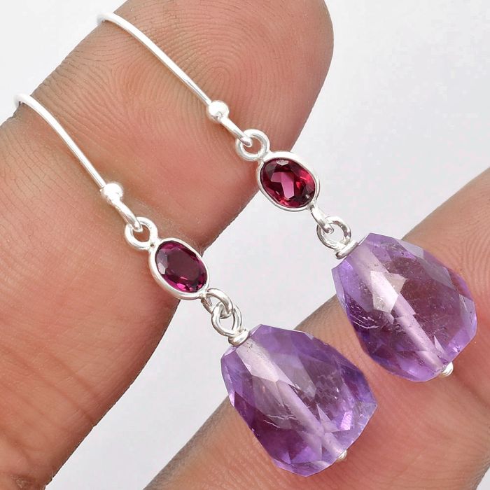 Faceted Amethyst - Brazil & Garnet Earrings SDE62839 E-1012, 10x12 mm