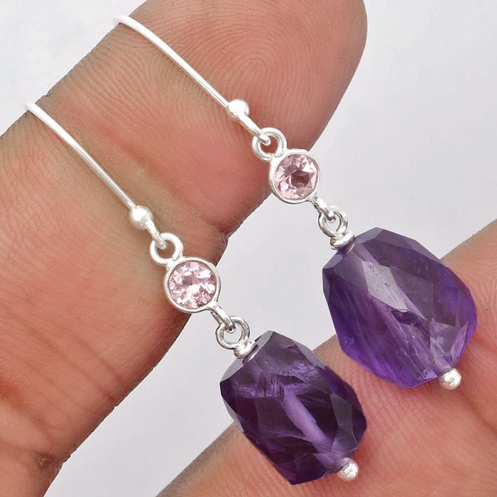 Faceted Amethyst - Brazil & Morganite Earrings SDE62843 E-1012, 11x14 mm