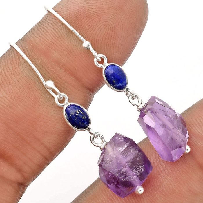 Faceted Amethyst - Brazil & Lapis Earrings SDE62855 E-1012, 11x15 mm