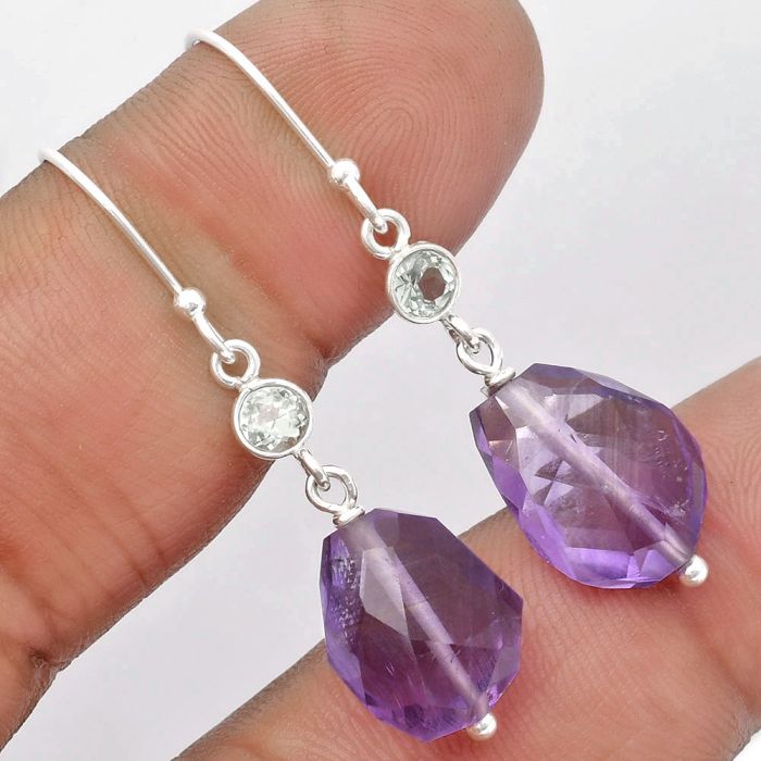 Faceted Amethyst - Brazil & Prasiolite Earrings SDE62856 E-1012, 11x14 mm