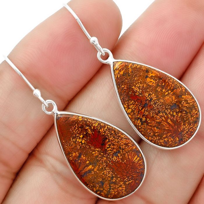 Natural Red Moss Agate Earrings SDE63087 E-1001, 14x23 mm