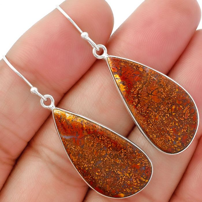 Natural Red Moss Agate Earrings SDE63180 E-1001, 14x28 mm