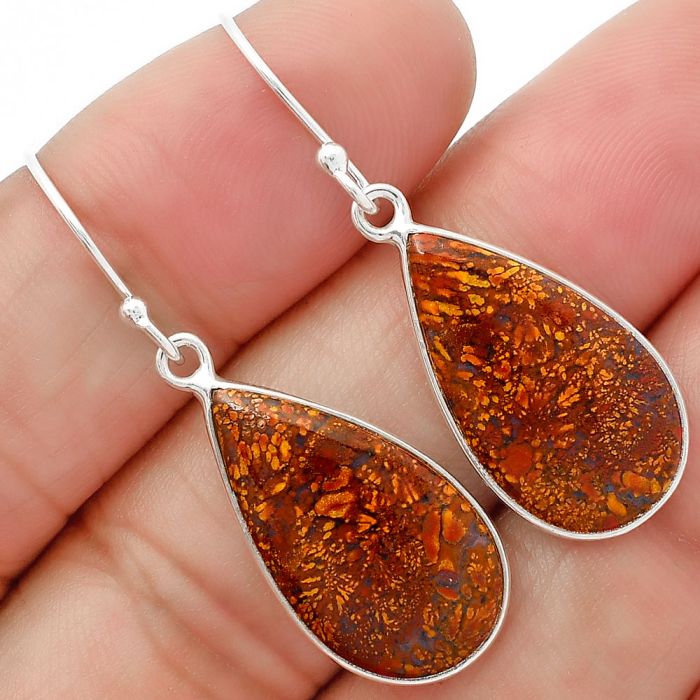 Natural Red Moss Agate Earrings SDE63184 E-1001, 12x22 mm