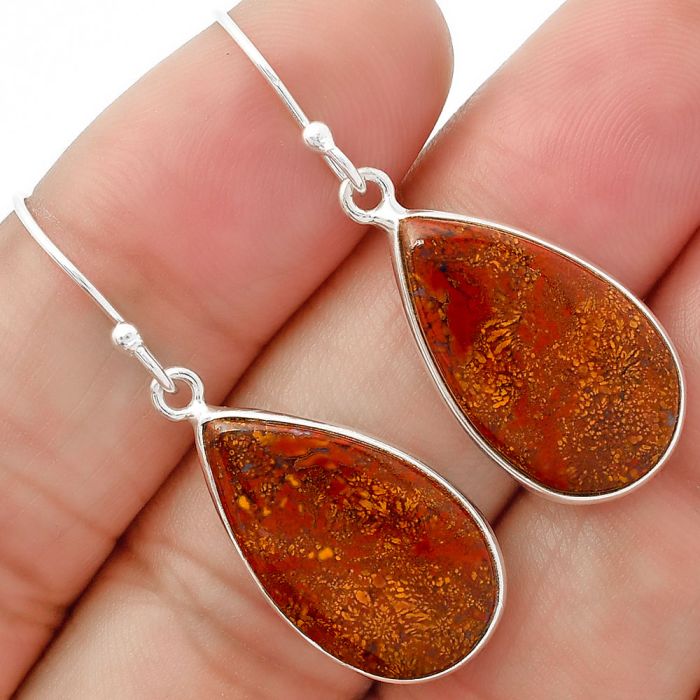 Natural Red Moss Agate Earrings SDE63203 E-1001, 13x21 mm