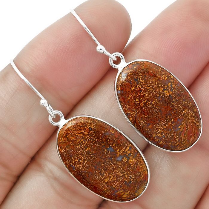 Natural Red Moss Agate Earrings SDE63289 E-1001, 14x22 mm