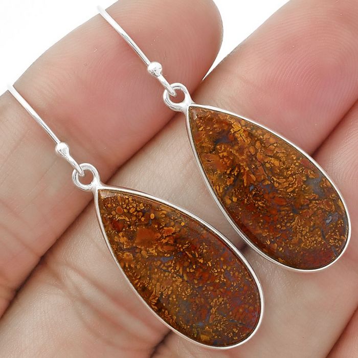 Natural Red Moss Agate Earrings SDE63324 E-1001, 12x26 mm