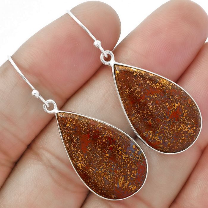 Natural Red Moss Agate Earrings SDE63333 E-1001, 15x26 mm