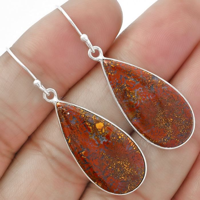 Natural Red Moss Agate Earrings SDE63335 E-1001, 13x27 mm